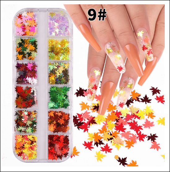 Sét Nhũ lá phong 12 hôp chăm sóc trang trí móng làm nail theo phong cách hàn quốc nailart