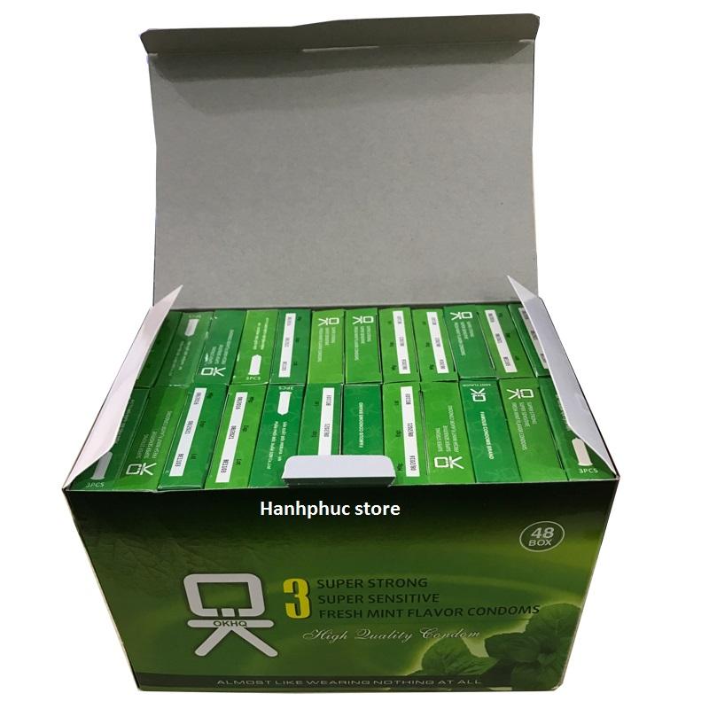 [HCM]Bộ 1 hộp lớn Bao cao su OKHQ bạc hà mát lạnh cho cảm giác thăng hoa (144 cái) màu sắc tự nhiên gel bôi trơn mượt mà