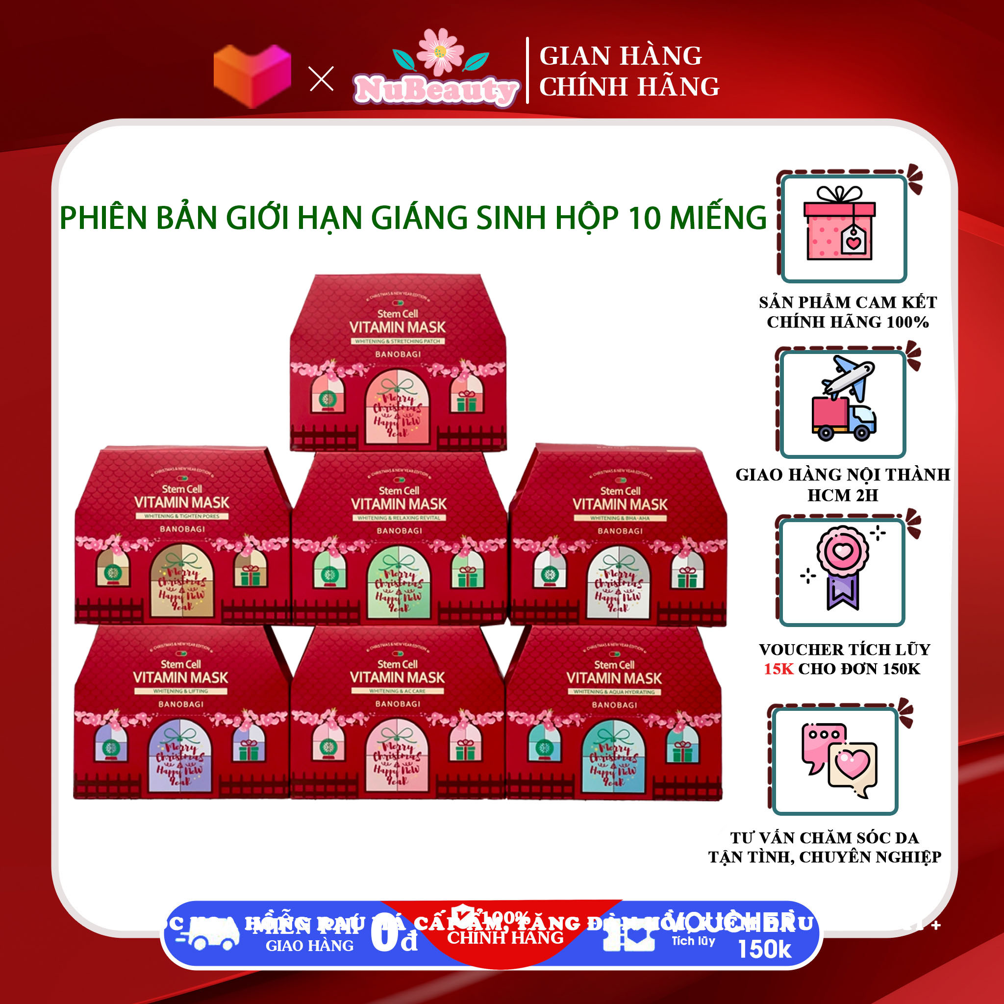 "CHÍNH HÃNG" Mặt Nạ Banobagi BNBG tế bào gốc Stem Cell Vitamin Mask mẫu mới 2022, Mask giấy vien thuoc dưỡng trắng da, chăm sóc mụn, mat na se khít lỗ chân lông, cấp ẩm, chống lão hóa, nâng tông, kiểm soát bã nhờn - Nubeauty