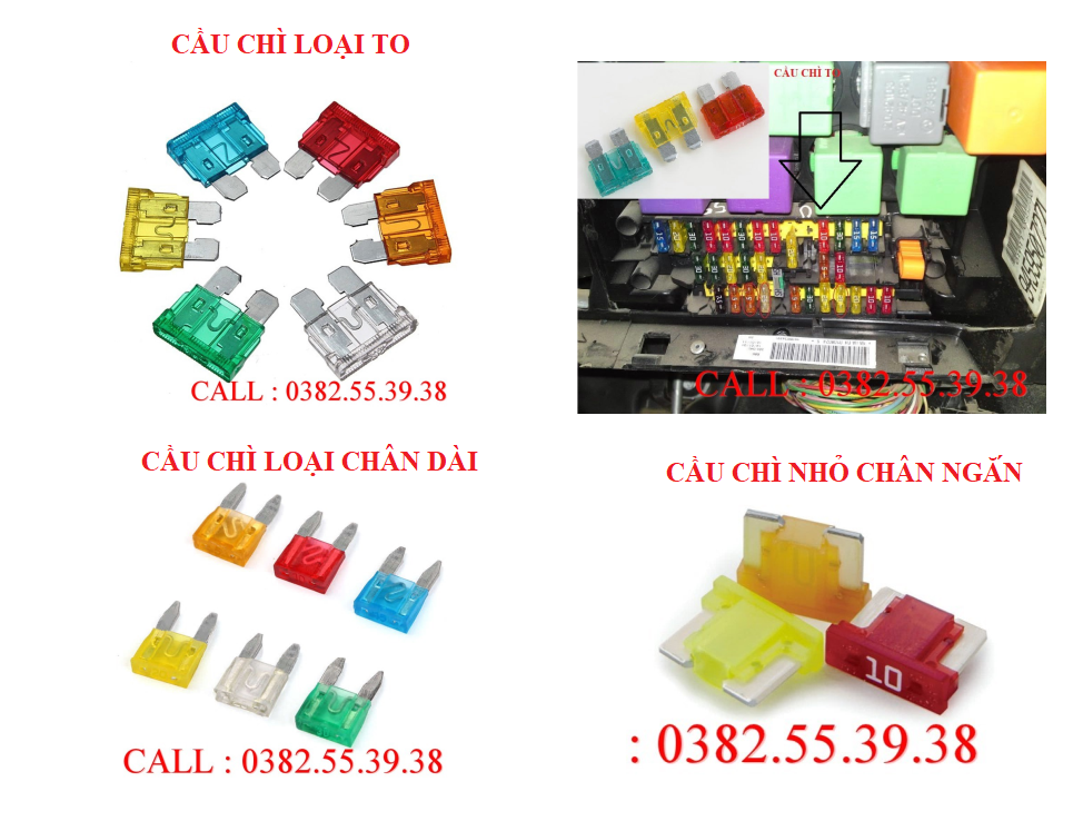 COMBO 90 CẦU CHÌ Ô TÔ CHUYÊN DỤNG CÁC LOẠI (NHỎ CHÂN NGẮN - NHỎ CHÂN DÀI - LOẠI TO) TỪ 5-30A