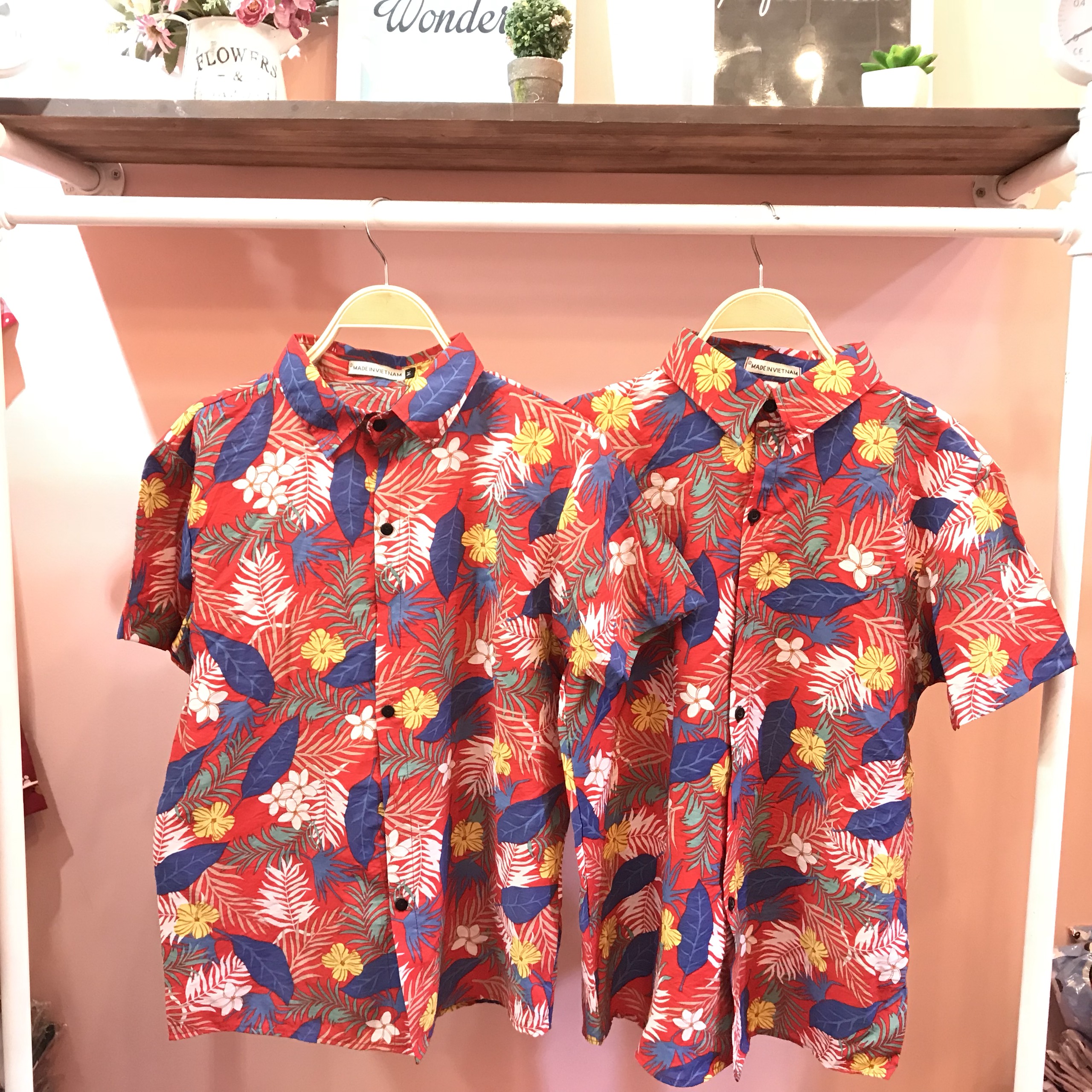 [HCM]Áo sơ mi Hawaii áo hoa lá cây áo đi biển vải kate đũi - ASM26