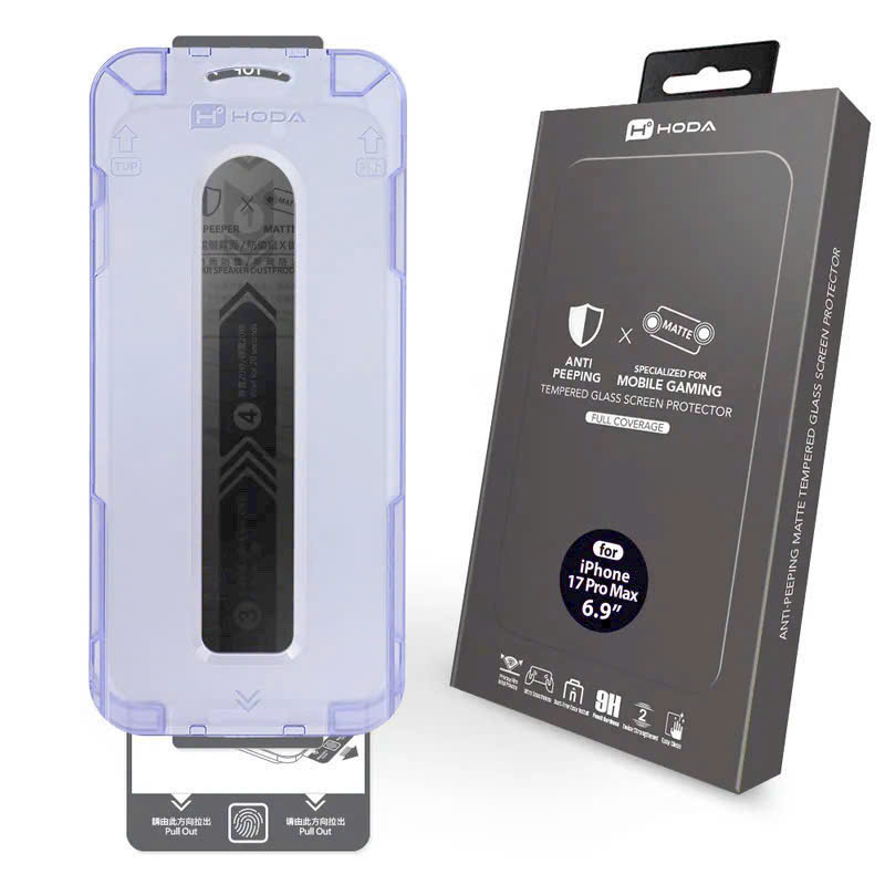 Kính cường lực hoda 2in1 chống nhìn trộm & chống bấm vân tay cho iphone 17 pro max / iphone 17 / iphone air