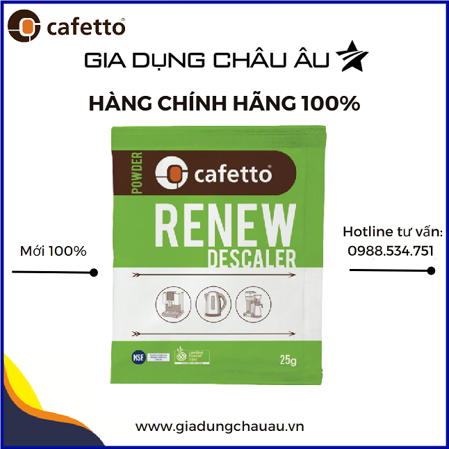 Bột vệ sinh tẩy cặn máy pha cà phê Cafetto Renew 25g - phù hợp với tất cả máy pha cà phê Delonghi Ecam 22110 EC685 EC785 Ec885 - Hòa tan vào nước, như Dung dịch vệ sinh tẩy cặn máy pha cà phê Delonghi Ecodecalk