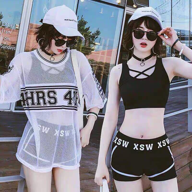 Bộ bikini 3 chi tiết, bô bơi nữ áo lưới ngoài siêu cá tính
