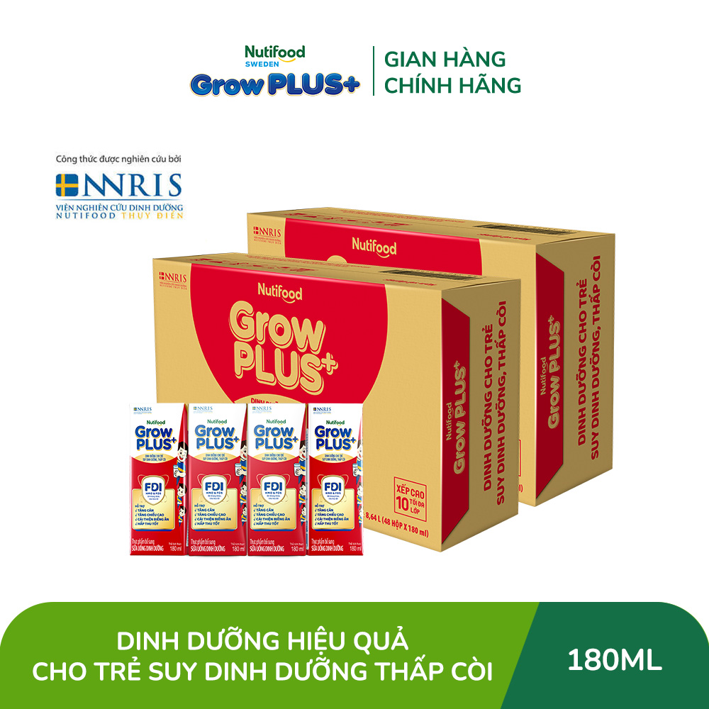 [HCM/HN - GIAO HÀNG HỎA TỐC] Combo 2 Thùng Sữa Nước Pha Sẵn Nutifood GrowPLUS+ Suy Dinh Dưỡng - Hỗ Trợ Tăng Cân, Tăng Chiều Cao - Trên 1 tuổi (48 Hộp x 180ml) (Bao bì tùy đợt nhập hàng)