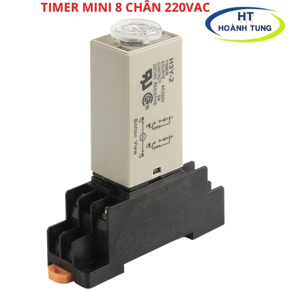 Timer hẹn giờ H3Y-2 relay mini thời gian, công tắc hẹn giờ tự động 8 chân điện áp 220VAC tặng kèm chân đế PYF08A