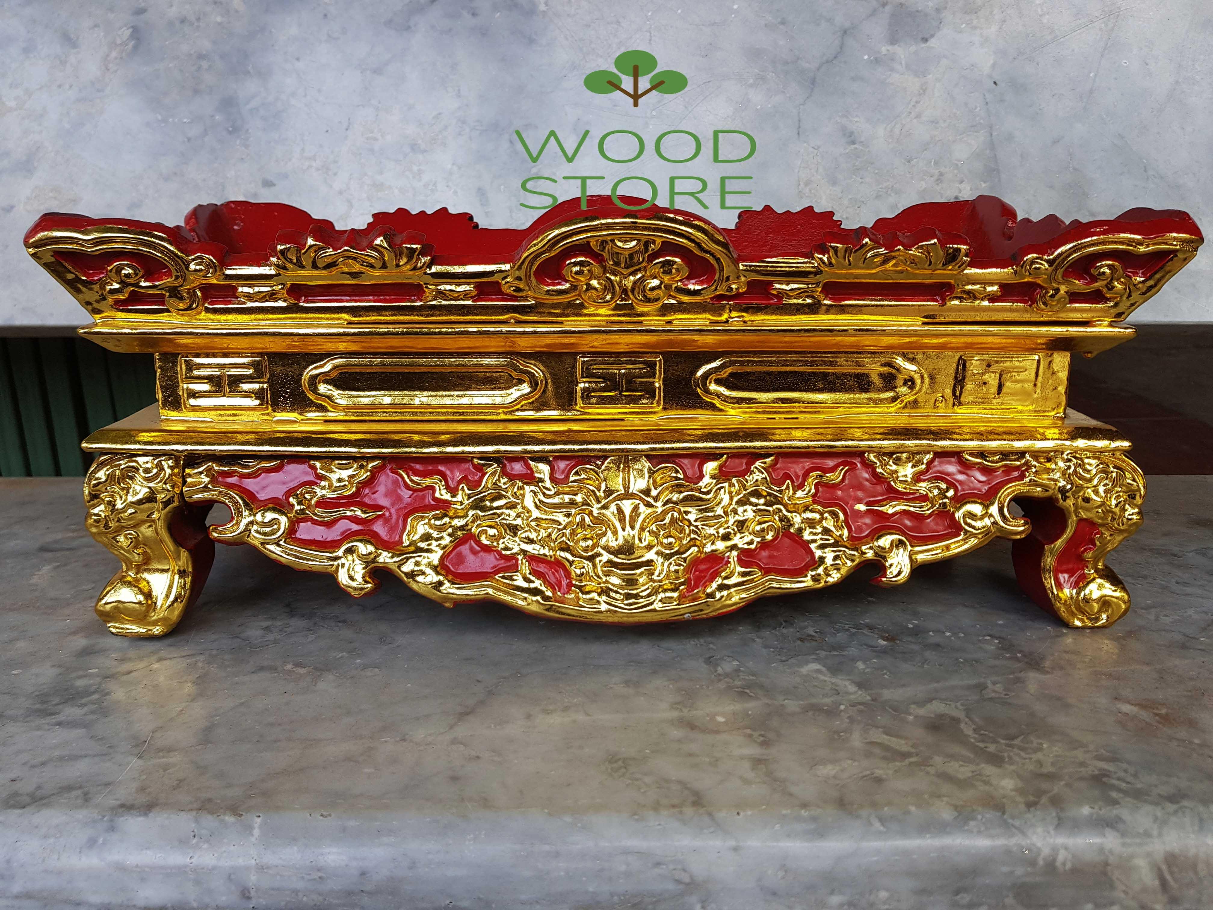 Mâm bịch thờ bệ đài nước mâm tế thờ gia tiên gỗ mít dài 42x18 cao 20cm