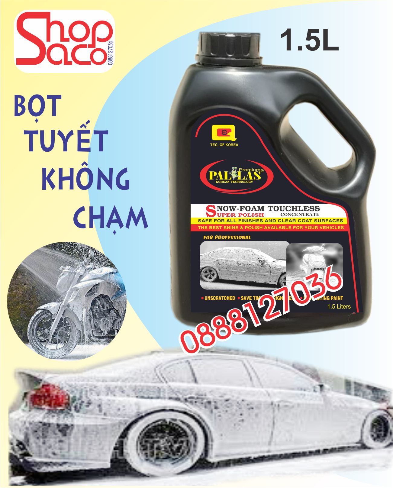 Nước Rửa Xe Bọt Tuyết Không Chạm Pallas 1.5 lít