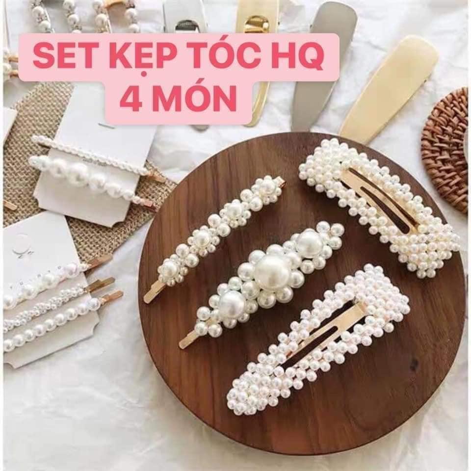 Set 4 kẹp tóc ngọc trai hàn quốc trendy siêu xinh