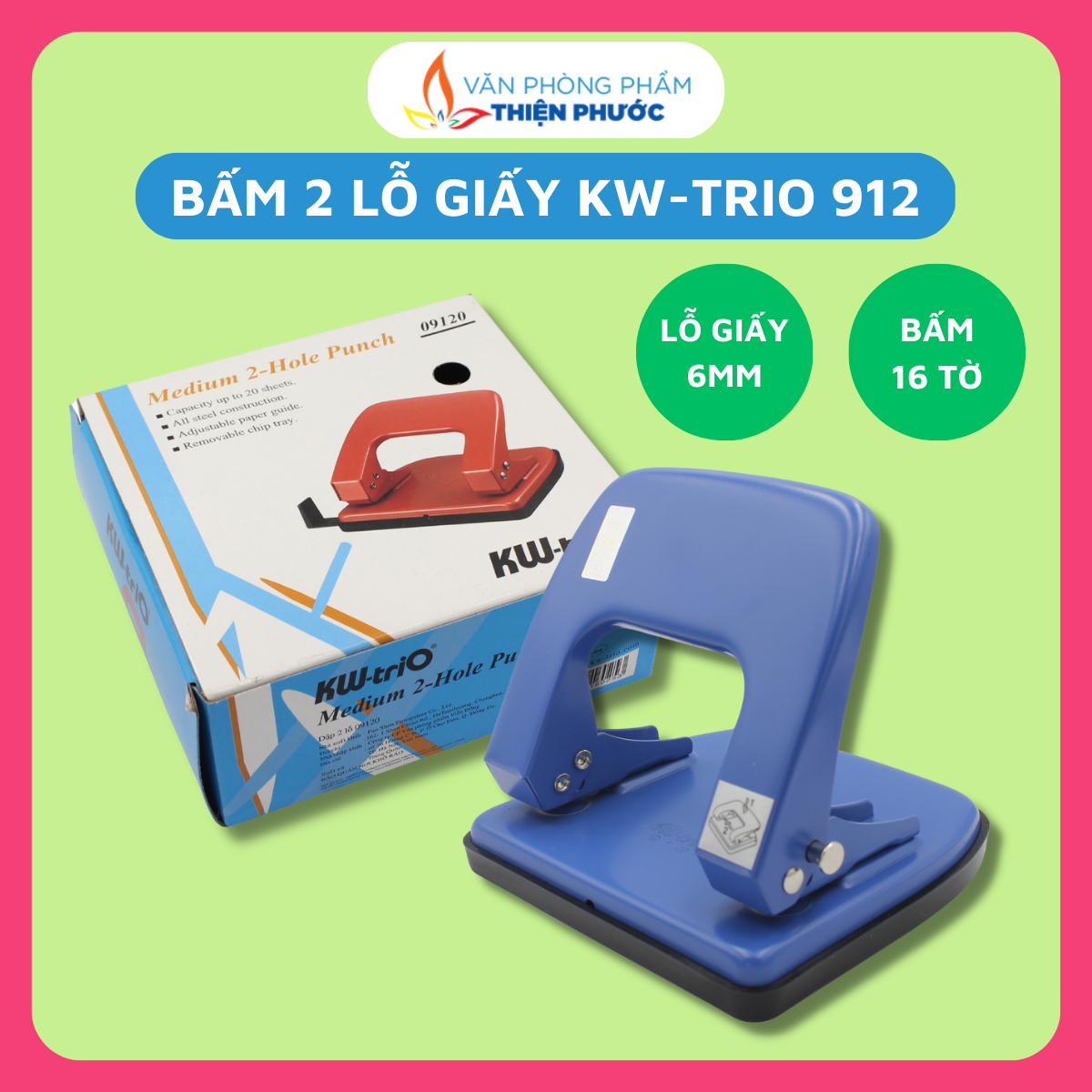 Bấm lỗ giấy sổ còng kw-trio 912 - bấm 20 tờ thiện phước