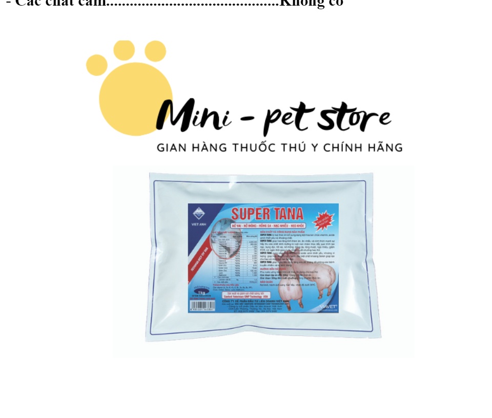 Tăng trọng, bung đùi, nở vai, nở mông, nạc nhìêu, heo khỏe - super tana thú y việt anh