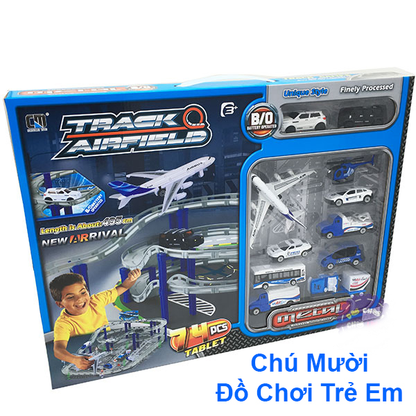 Hộp đồ chơi đường ray 2 tầng 11 xe máy bay bằng sắt cm557-740