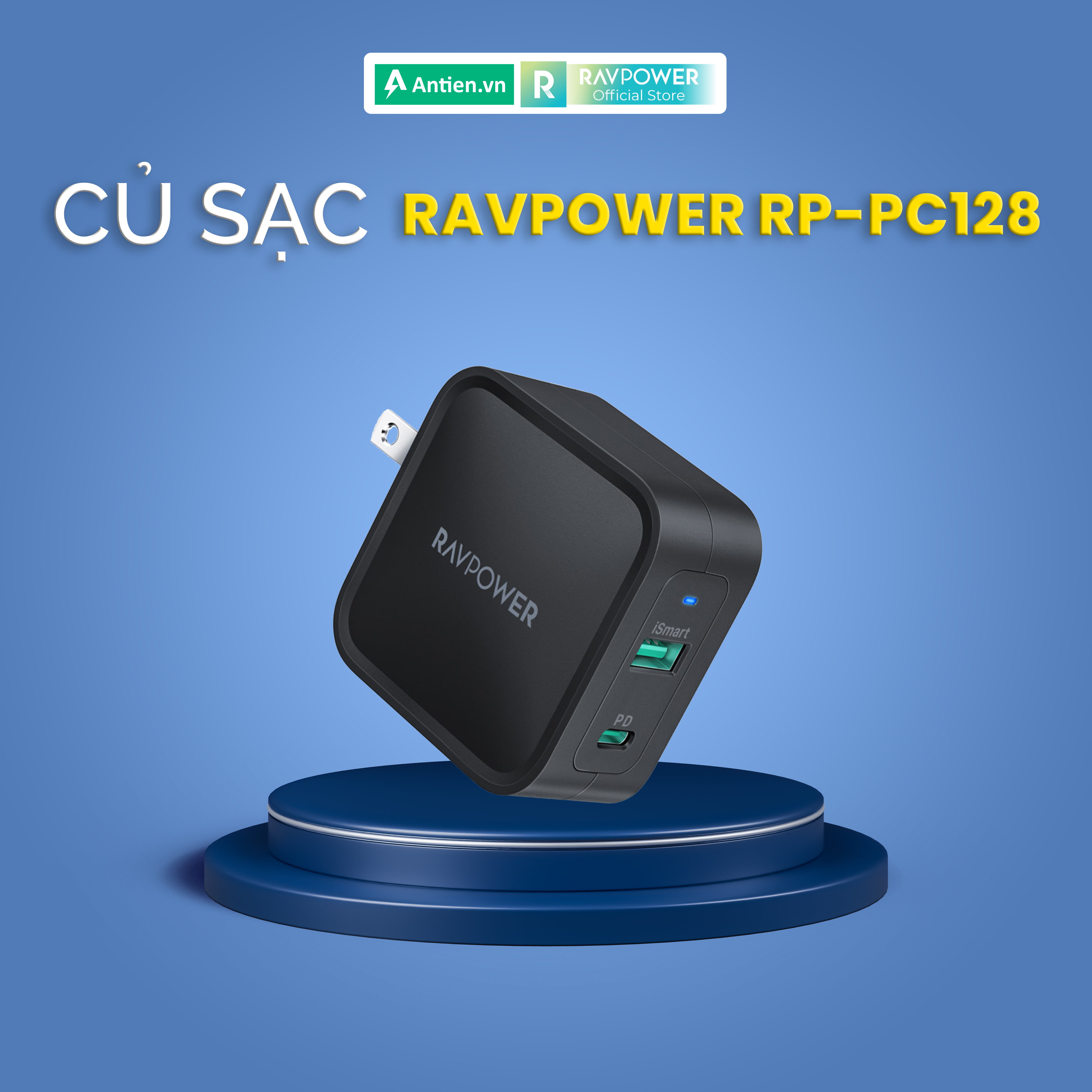 Sạc RavPower RP-PC128 2 USB-C PD 90W - Hàng chính hãng