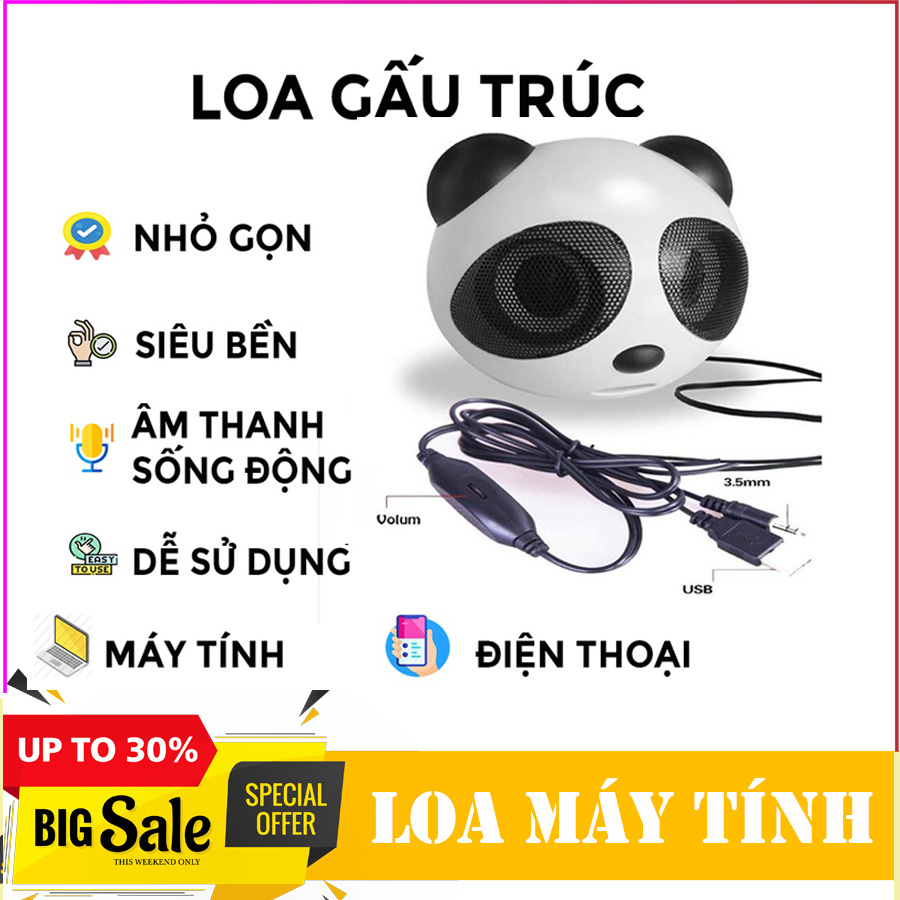 Loa nghe nhạc xem phim dùng cho máy máy tính và điên thoại kết nối jack 3.5 gấu trúc Panda YS-226, Loa mini kiêm đèn ngủ cao cấp hình thú siêu Cute - nghe nhạc cực hay