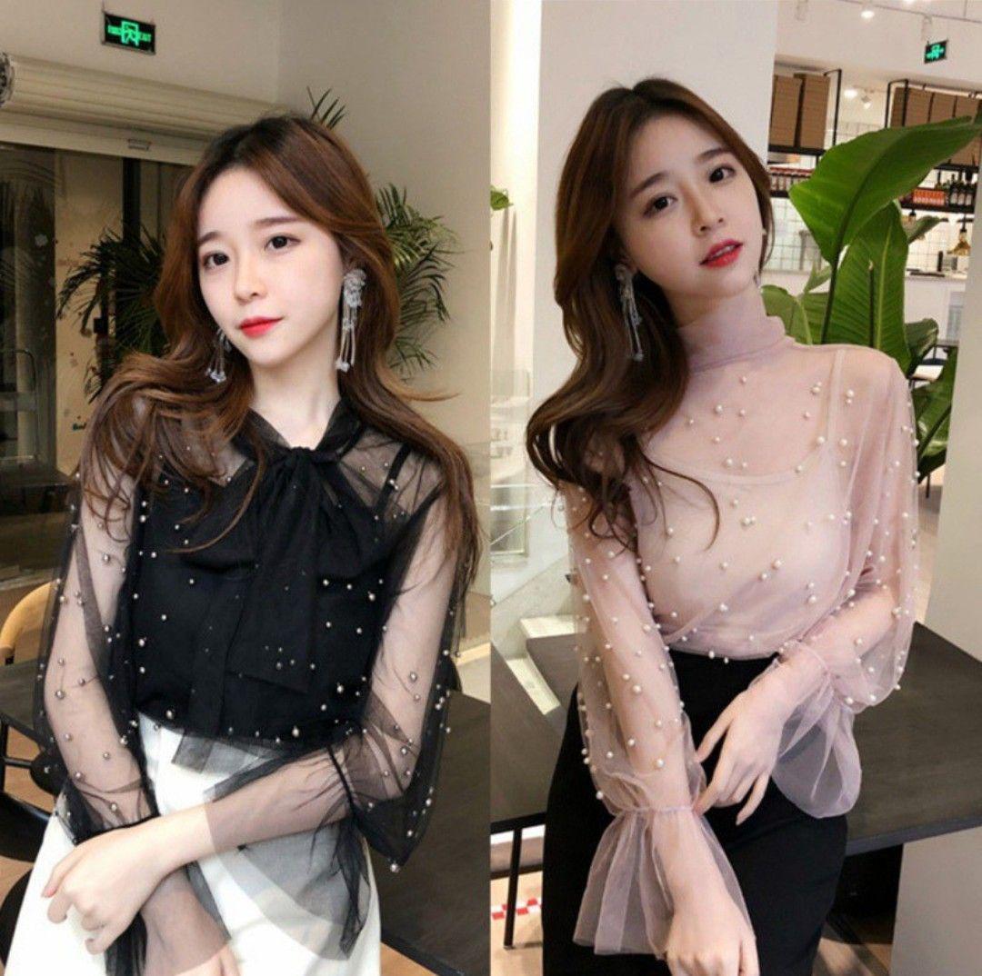 Áo sơ mi ren cột nơ tiểu thư 11318-2 ( MÀU ĐEN )