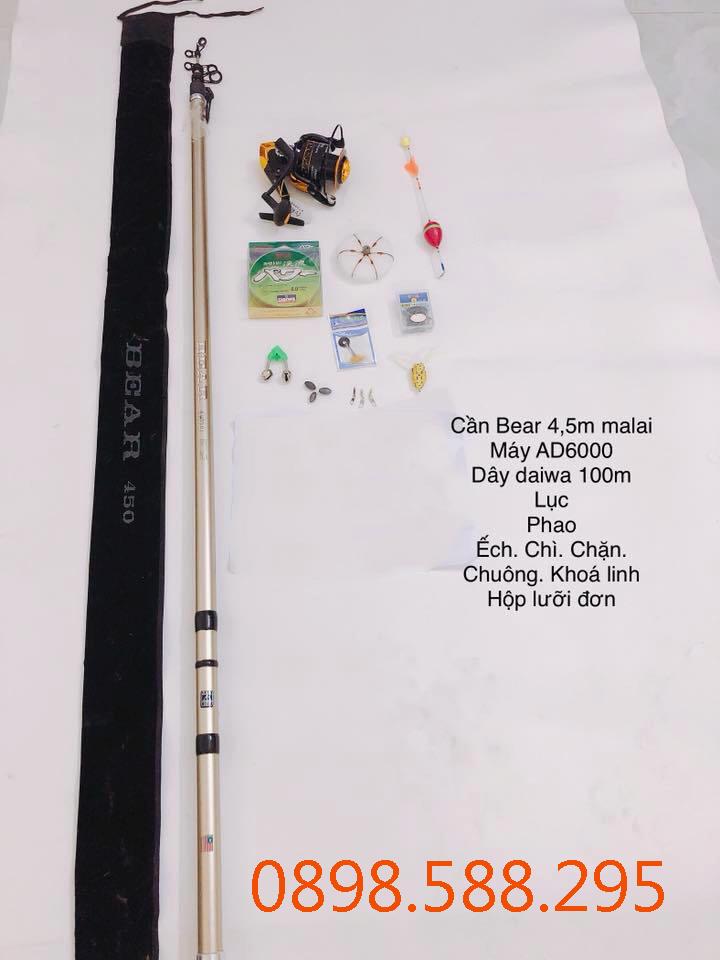 Cần Câu Lục BEAR Malaysia Full carbon có từ 4m25 Đến 4m50 kèm máy AD 6000 kim loại kèm bộ phụ kiện tặng kèm- Shimano giá rẻ
