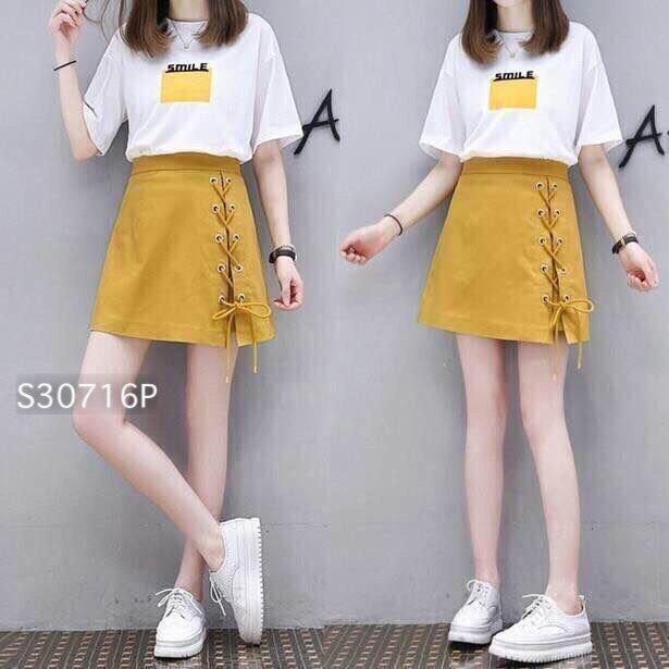 Set áo và chân váy in chữ smile TPD