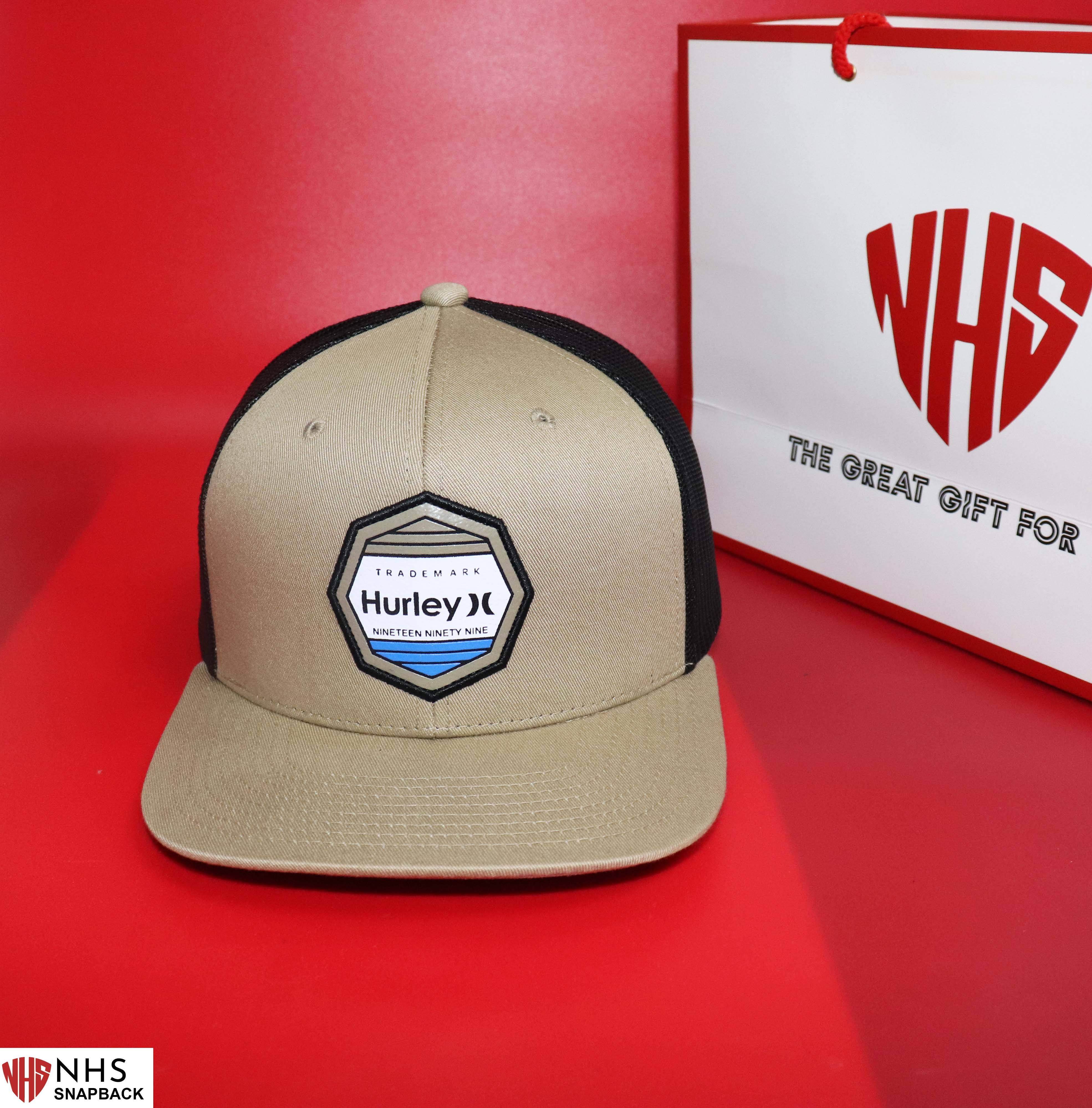 Nón Snapback chính hãng NHS Hurley Màu Kem Lưới Đen HurleyK.