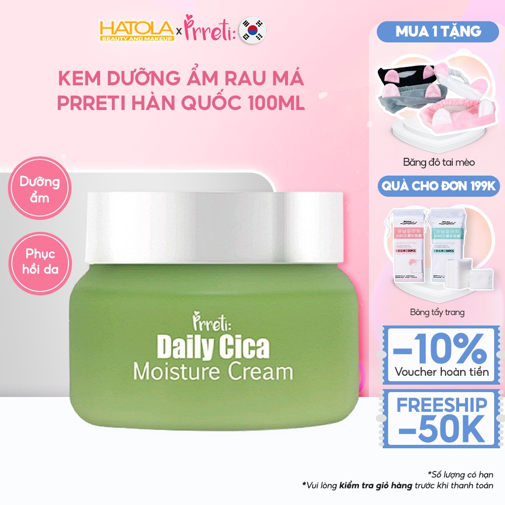 Kem dưỡng ẩm và làm dịu da PRRETI Daily Cica Moisture Cream 100ml đặc biệt dành cho da nhạy cảm - HATOLA