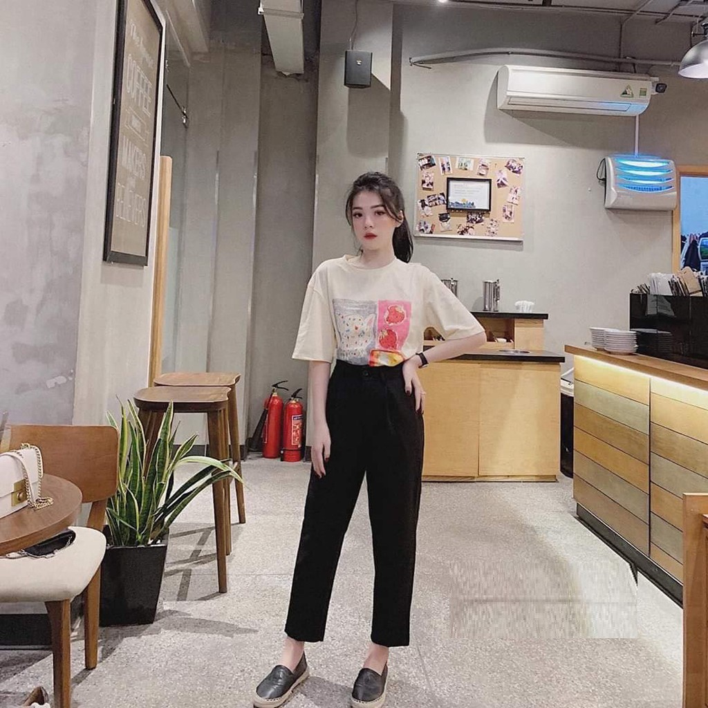 Quần vải nữ cạp khóa gấu bằng dáng baggy