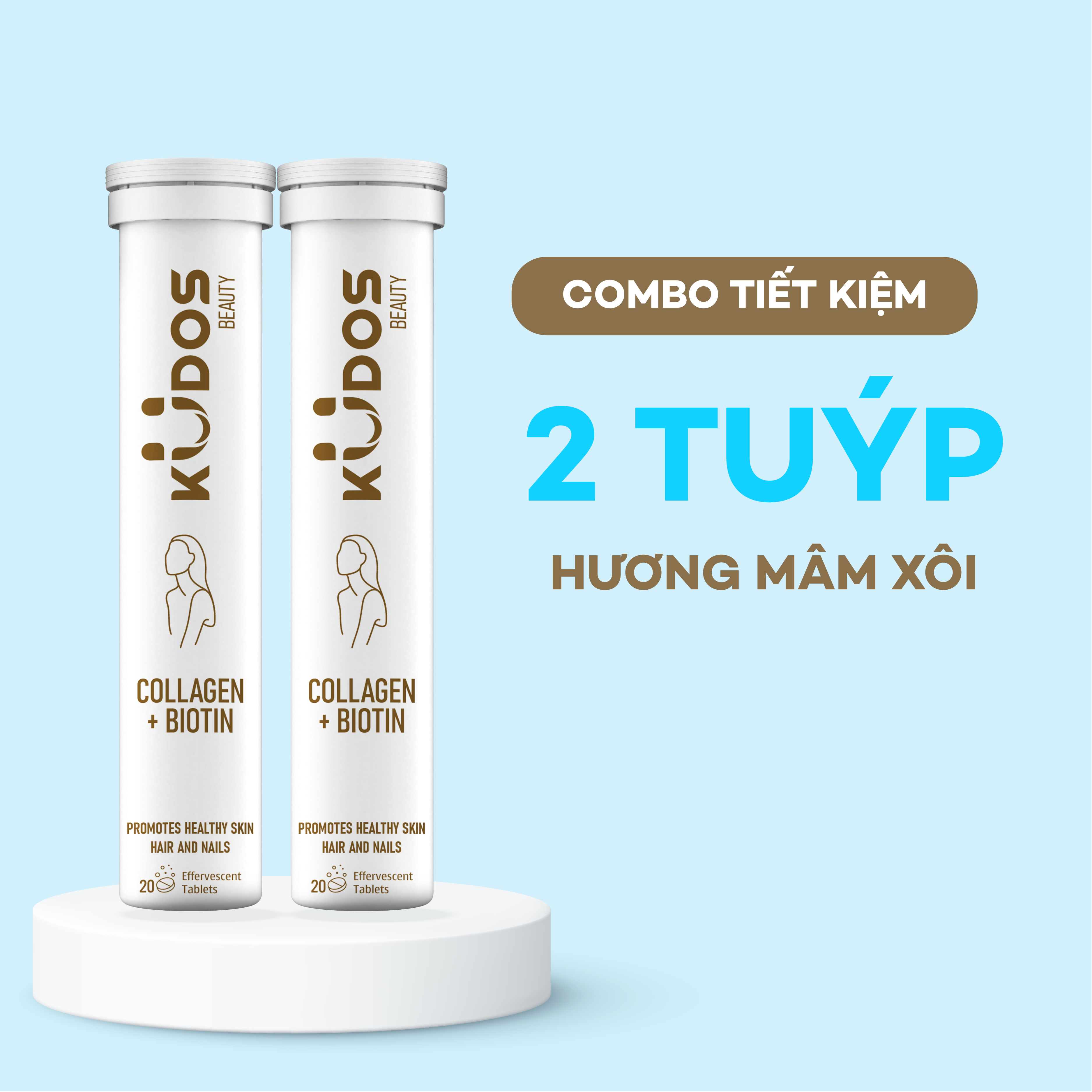 [QUÀ TẶNG KHÔNG BÁN] Combo 2 Tuýp Thực phẩm bảo vệ sức khỏe KUDOS BEAUTY COLLAGEN + BIOTIN (20 viên/tuýp)
