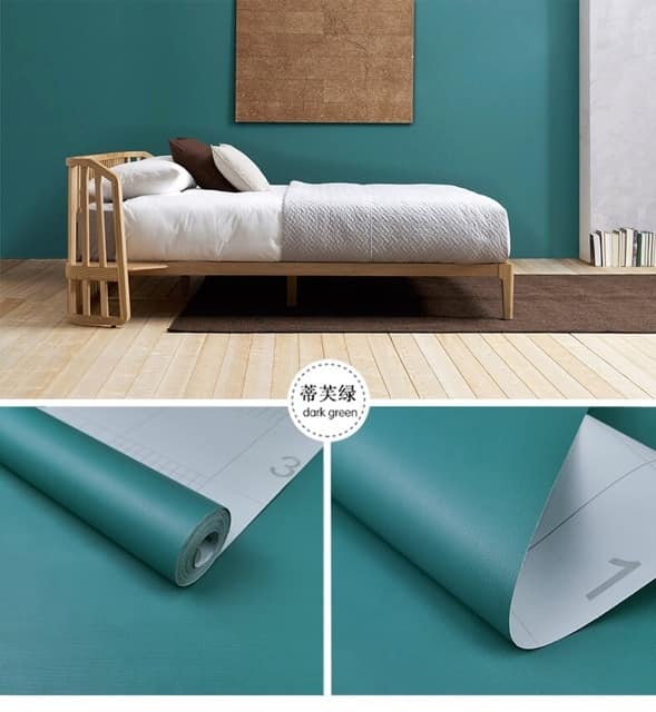 Giấy dán tường ĐƠN SẮC khổ 45cm x 10m có keo sẵn, XANH CỔ VỊT NHÁM, XANH COBAN, XANH BƠ