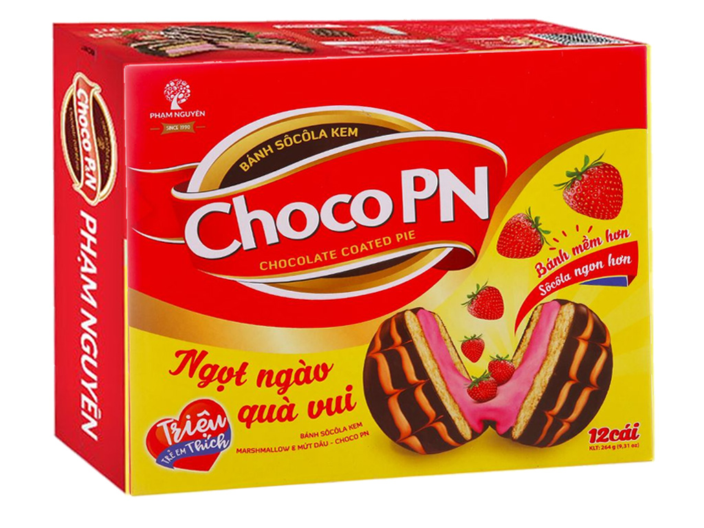 Bánh Choco PN socola kem nhân marshmallow và mứt dâu hộp 264g