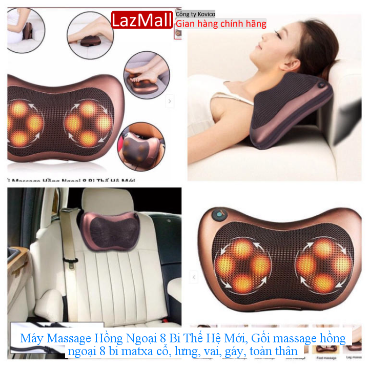 Máy Massage Hồng Ngoại 8 Bi Thế Hệ Mới, Gối massage hồng ngoại 8 bi matxa cổ, lưng, vai, gáy, toàn thân