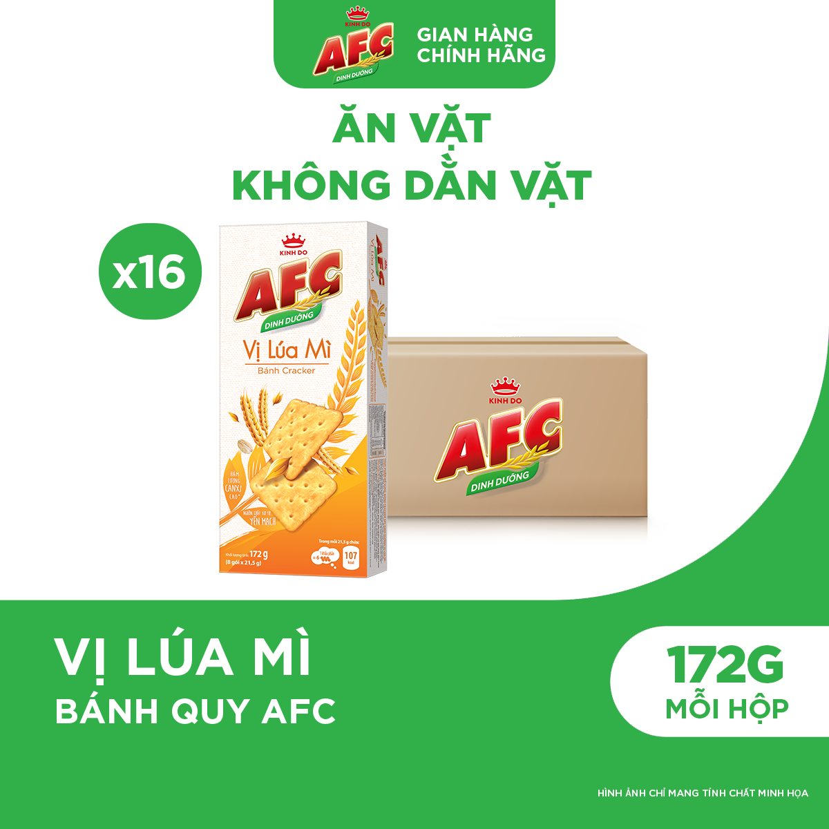 Thùng 16 Hộp Bánh Quy Dinh Dưỡng AFC Vị Lúa Mì 172g