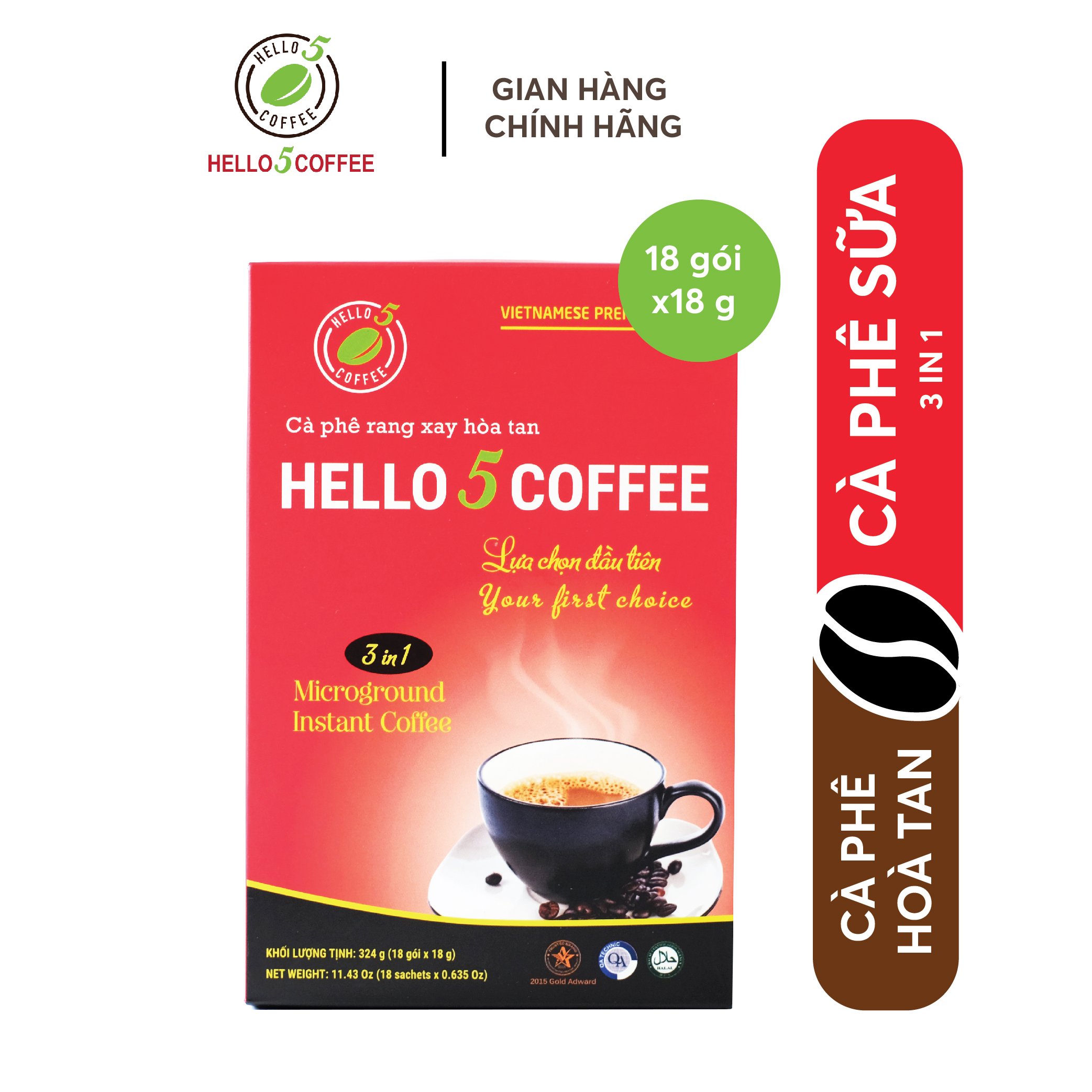 Cà phê sữa hòa tan 3in1 hello 5 coffee - hộp 18 gói x 18g
