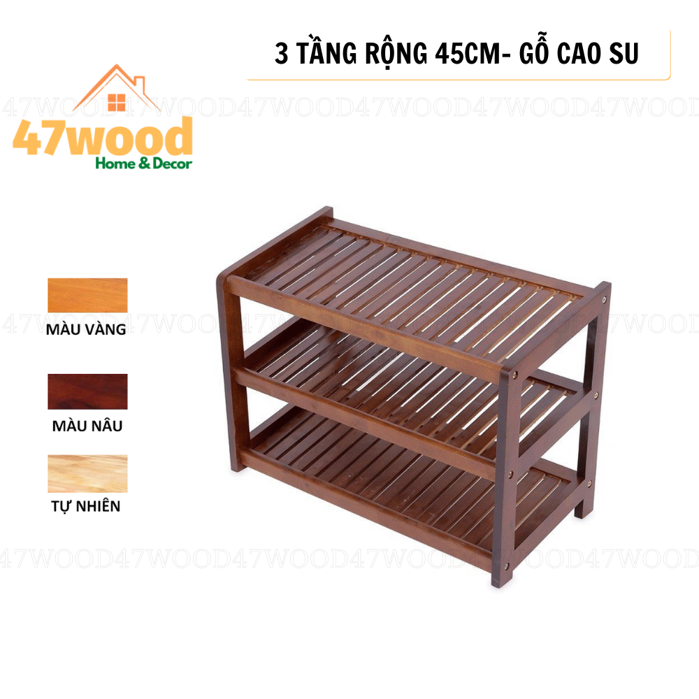 Kệ để giày dép 3 tầng rộng 45cm gỗ cao su chống nước - Giá để giày dép gỗ 3 tầng 45cm
