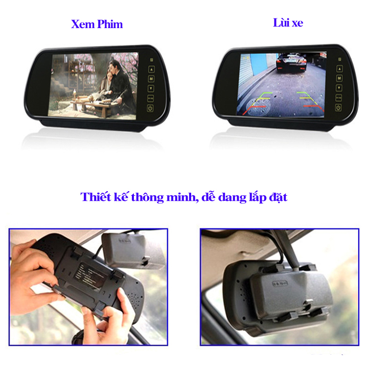 Combo màn hình ô tô ốp gương 7 inc và camera lùi cho xe tải xe buýt yl-824