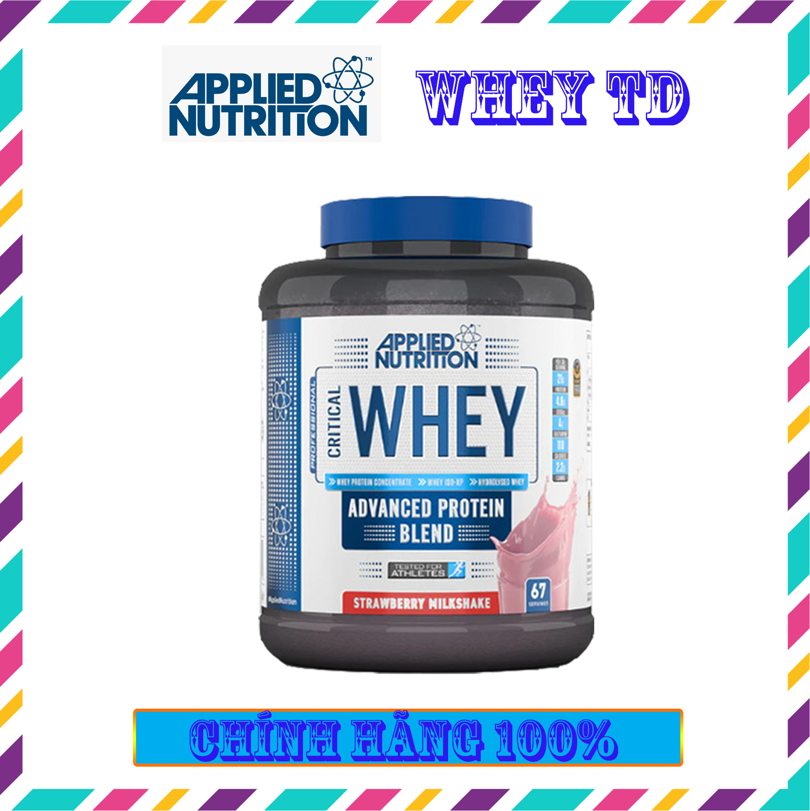 Critical whey 2kg 67 servings vị dâu applied nutrition - sữa whey tăng cơ nuôi cơ phục hồi cơ bắp