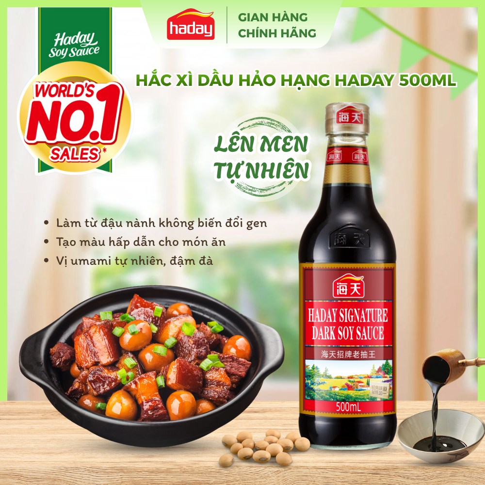  Hắc xì dầu hảo hạng Haday chai thủy tinh 500ML dùng tẩm ướp tạo màu đẹp cho món ăn 