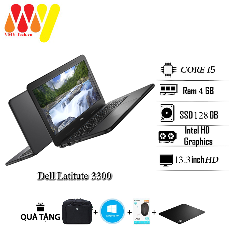 Laptop dell latitude 3300 cấu hình cao, core i5 8250u, ram 4gb, ổ cứng ssd 128gb, màn 13.3 hd, laptop cũ giá rẻ, tặng chuột không dây, cặp, lót chuột