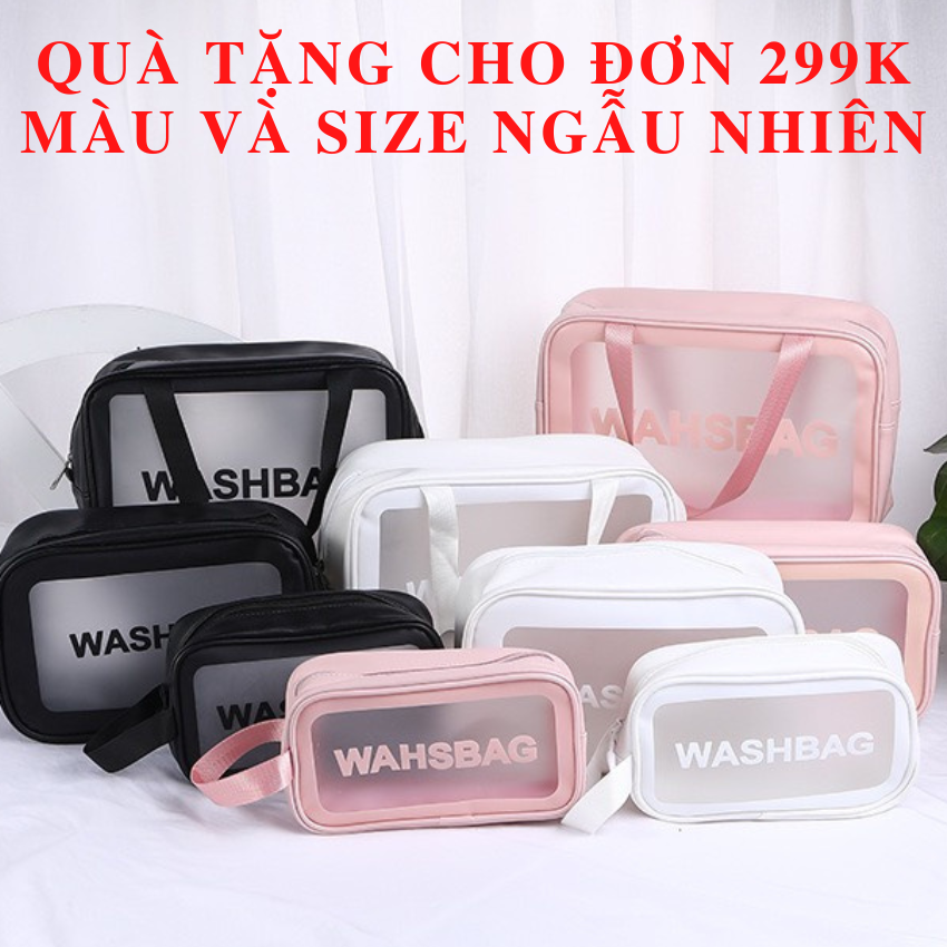 Túi đựng đồ trang điểm WAHS BAG bằng nhựa trong suốt túi chống nước chống thấm có tay cầm