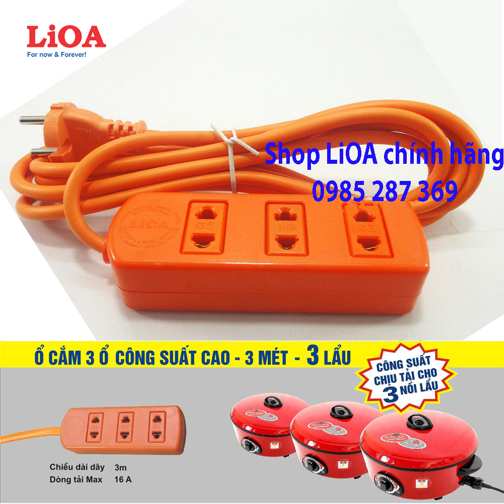 Ổ cắm kéo dài công suất cao lioa 3 ổ cắm 3m dây 4000w - s3tc