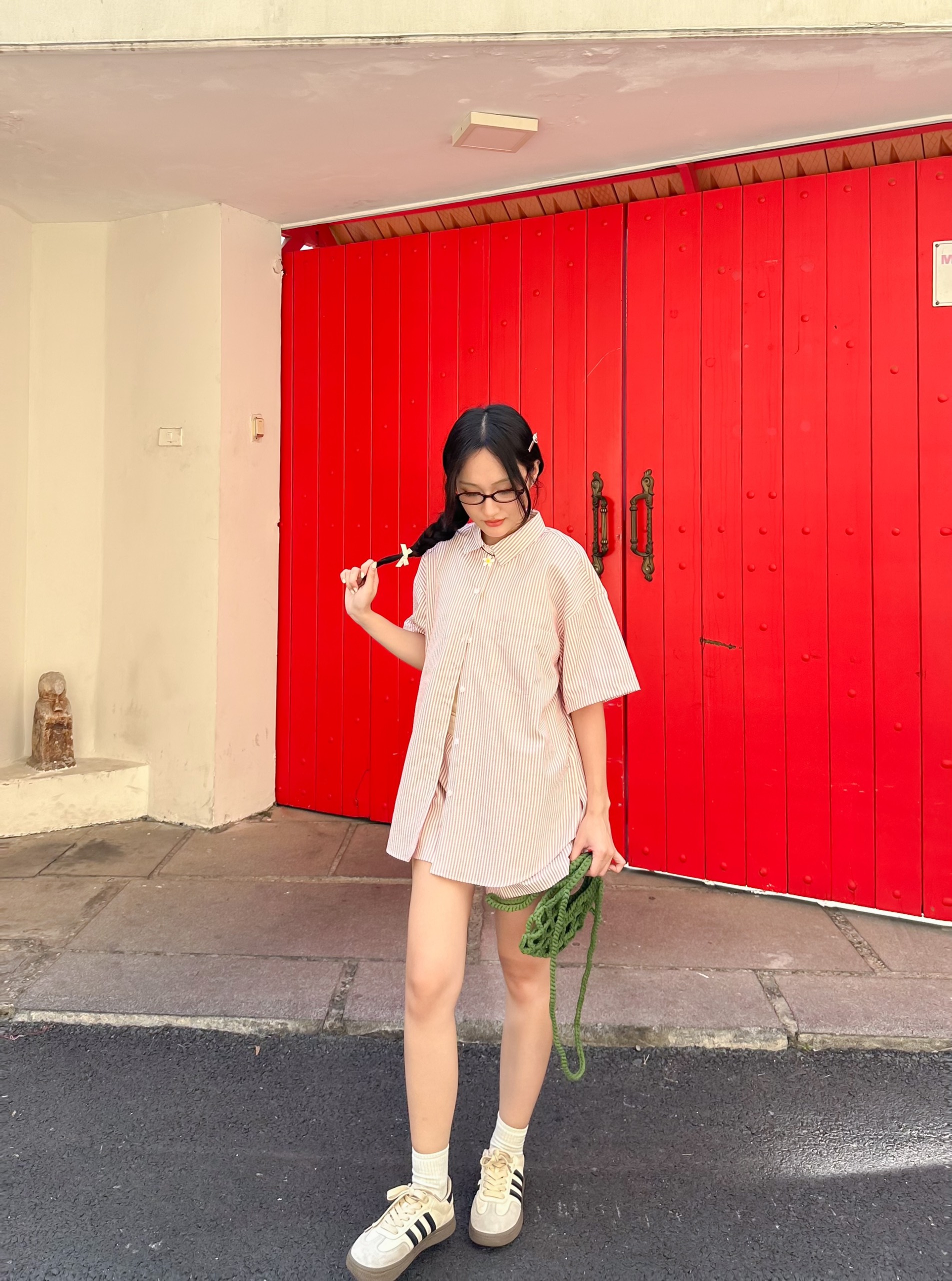 Kido - áo sơ mi sọc tay ngắn abbey shirt