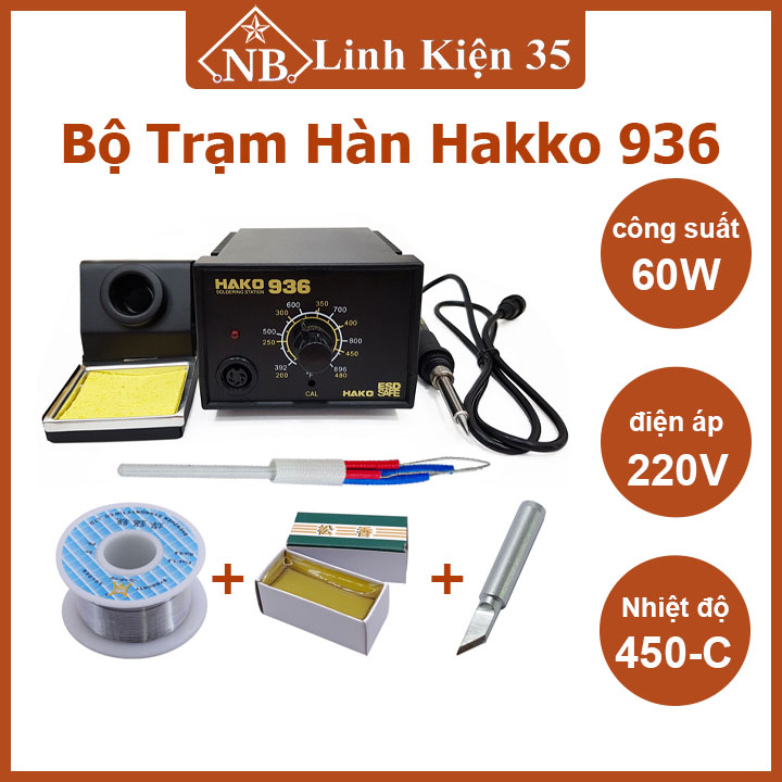 Bộ trạm hàn Hakko 936 + thiếc hàn + nhựa thông + sensor nhiệt + mũi hàn, máy hàn thiếc điều chỉnh nhiệt độ 220V-60W