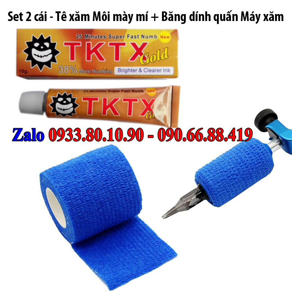 Kem tê xăm Mày môi mí TKTX Gold 38% + Cuộn băng dính vải thun quấn Máy phun xăm dài 5m