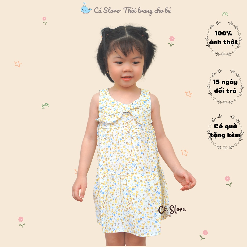 Váy cho bé gái, váy hoa nhí cổ nơ dịu dàng cho bé gái 13-23kg