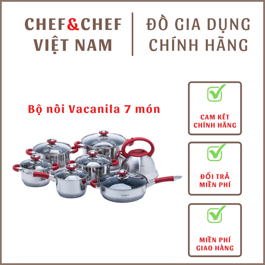 Bộ nồi 7 món Vicalina 7814 Bộ nồi Vacanila 7 món được tráng men vàng cao cấp sang trọng, nồi , nồi nấu đa năng, nồi vung kính, nồi cao cấp, nồi vicalina