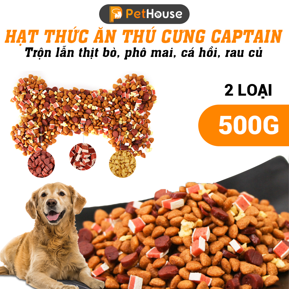 Hạt thức ăn cún cưng Captain 2 loại trộn lẫn thịt bò, phô mai, cá hồi, rau củ