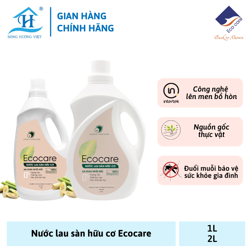[ CHÍNH HÃNG ] Nước lau sàn hữu cơ tinh dầu sả chanh ECOCARE giúp đuổi muỗi, chống trơn trượt, an toàn cho trẻ nhỏ ( Sông Hương Việt )