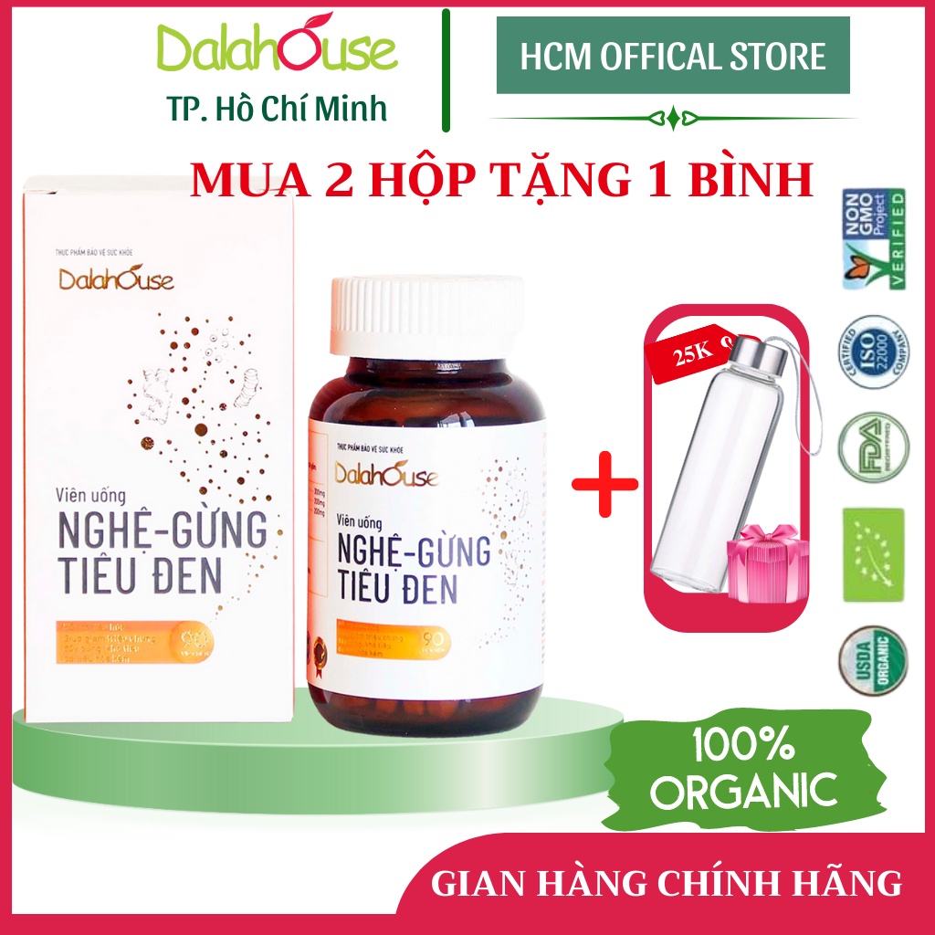 [QUÀ TẶNG] Viên Uống Nghệ Gừng Tiêu Đen Dalahouse hỗ trợ hệ tiêu hóa hộp 30/90 viên nén