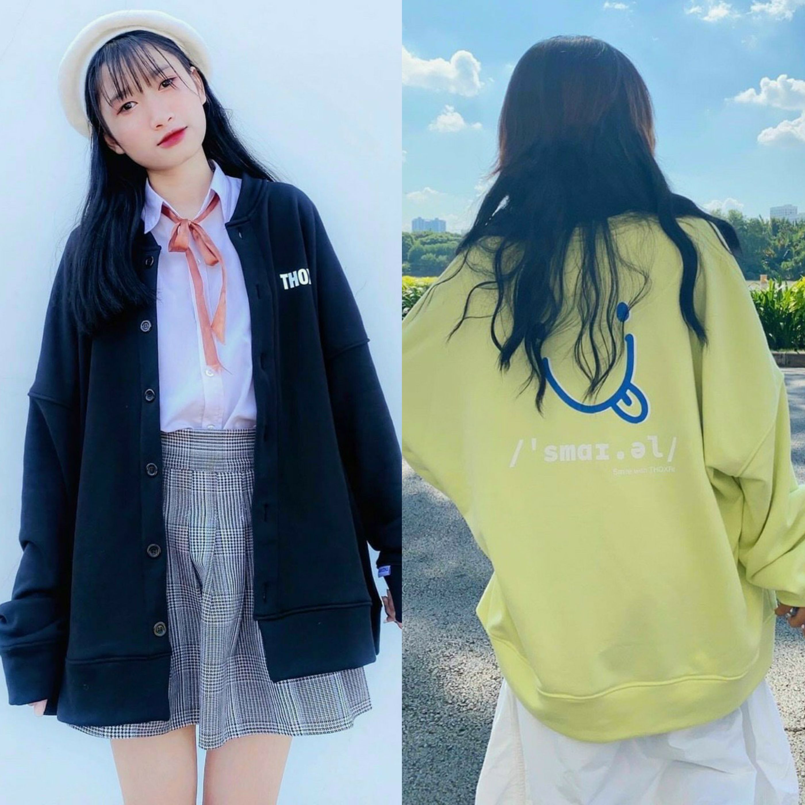Áo hoodie áo khoác thun nỉ nữ cực đẹp SMILE from rộng dài mềm mịn thoáng mát