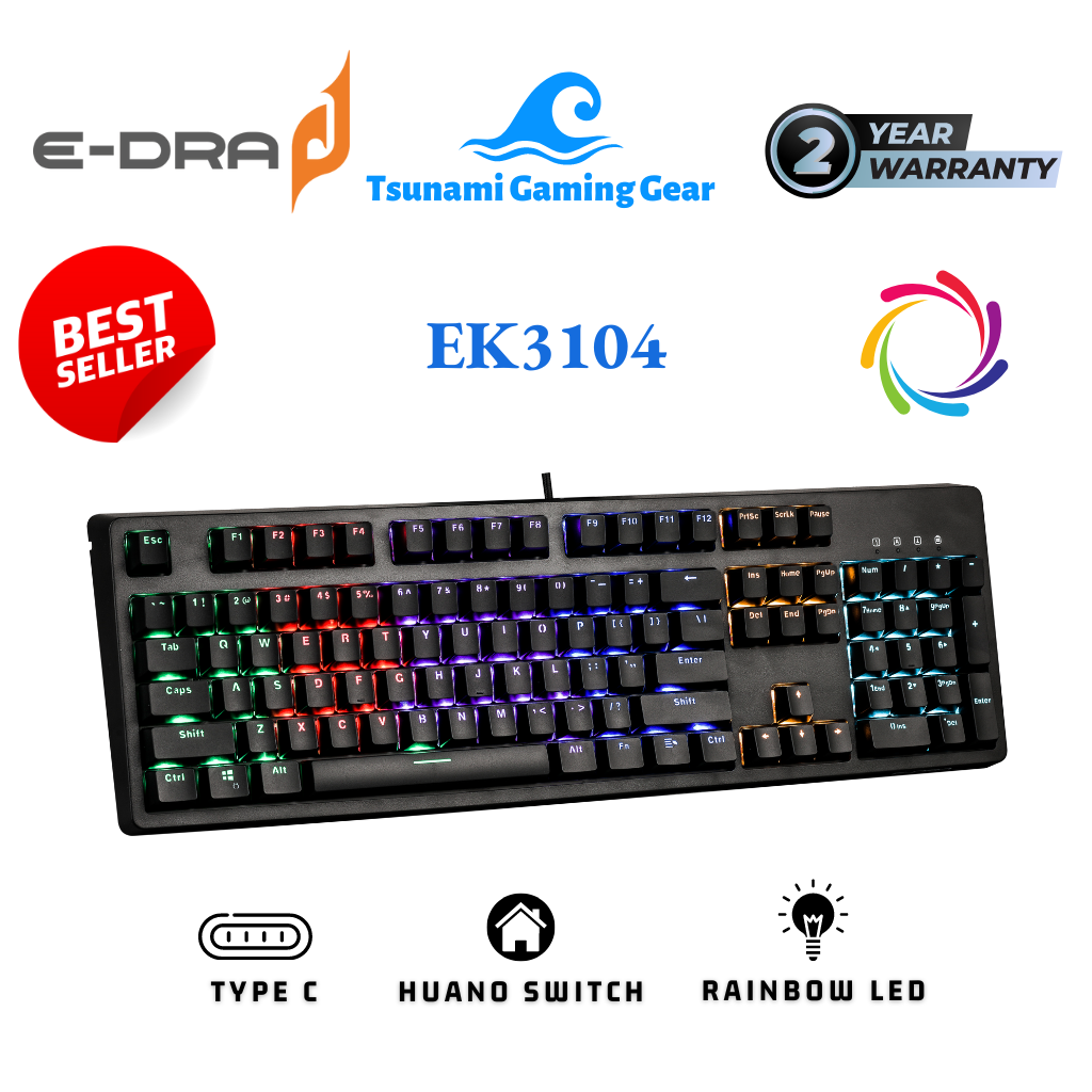 Bàn phím cơ E-Dra EK3104 Led Rainbow Huano Switch BH 2 năm