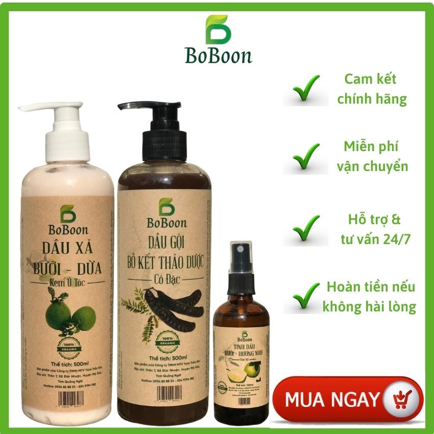 [CHÍNH HÃNG] Bộ Ba Chăm Sóc Tóc Chuyên Sâu BoBoon Dầu Gội Bồ Kết 500ml + Dầu Xả Bưởi Dừa 250ml + Tinh Dầu Xịt Bưởi 100ml BoBoon đánh bay gàu, ngăn rụng tóc, kích mọc tóc, nuôi dưỡng tóc suôn mượt