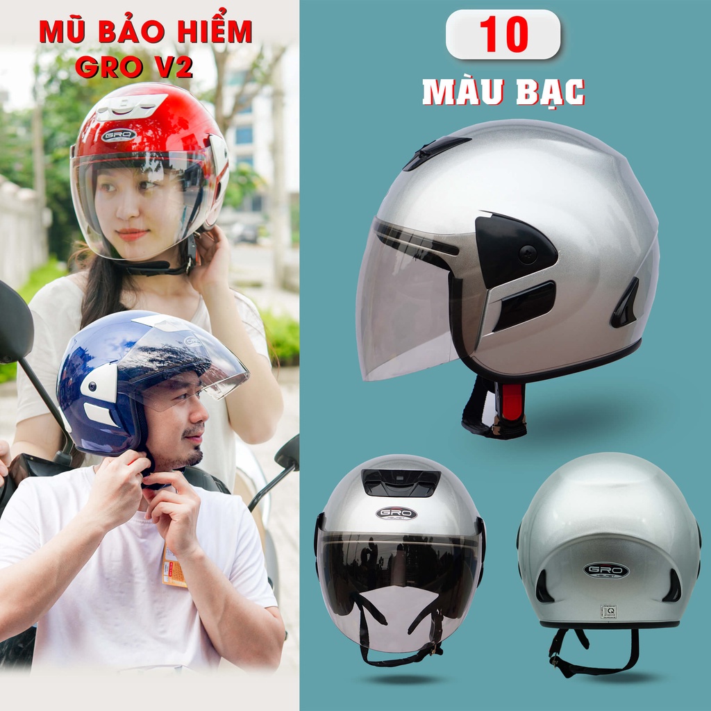 Mũ bảo hiểm GRO 3/4 trùm đầu  kính dài cho nam nữ Bảo hành 24 tháng