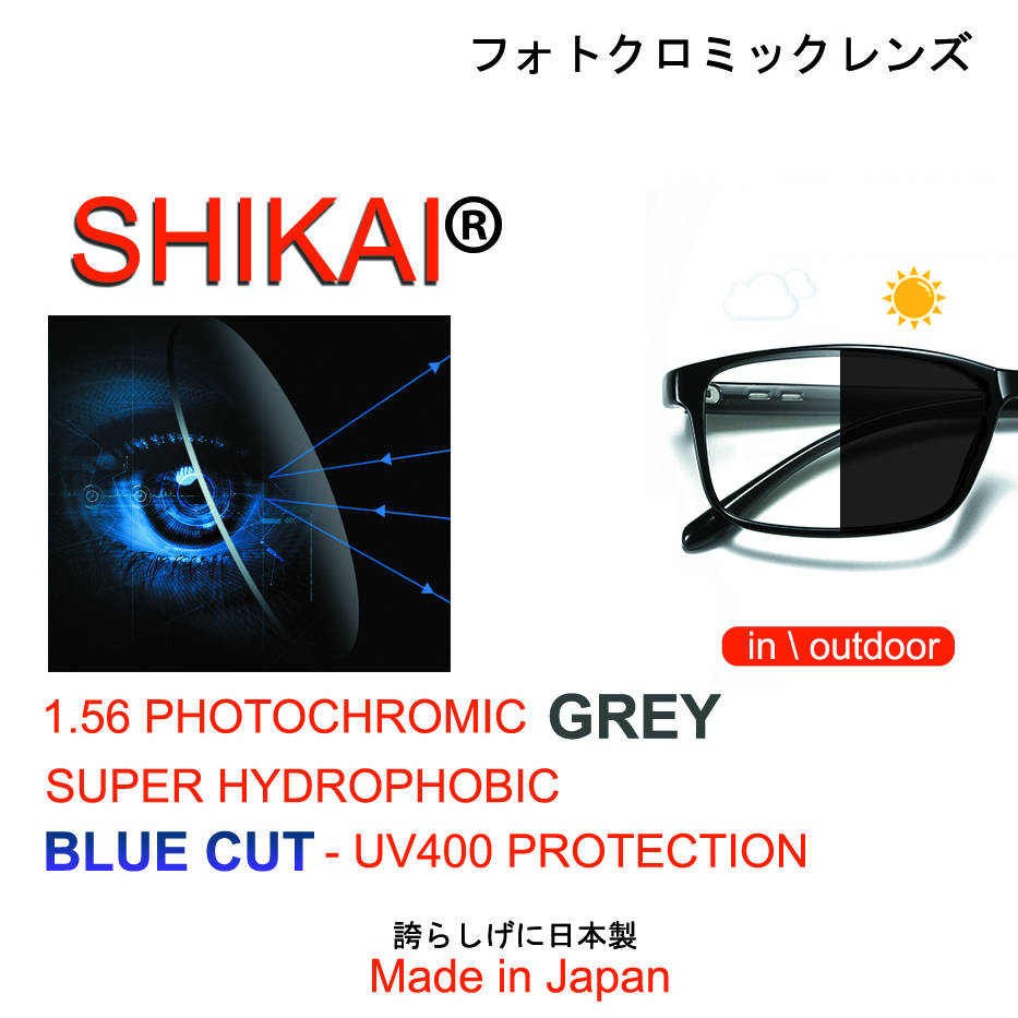 Tròng kính Shikai 1.56 \ 1.61 đổi màu Khói, Blue-cut, Phản quang, Nano